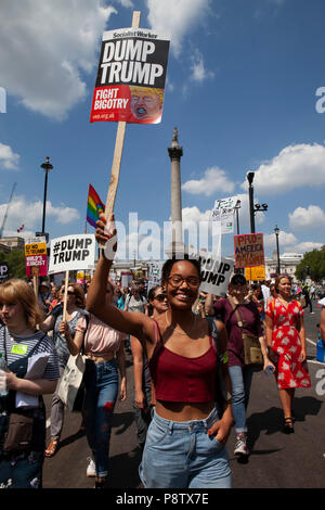 London, UK. 13th July 2018. People demonstrate on Whitehall and in Parliament Square against the visit of President Donald Trump to the UK. Credit: Anna Watson/Alamy Live News Stock Photo