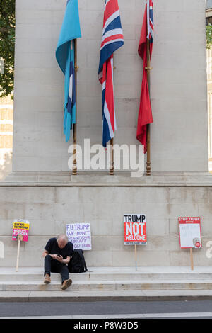 London, UK, 13 July 2018. Anti Trump Placards Placed on the Cenotaph During Anti-Trump Protests in London Credit: Ian Stewart/Alamy Live News Stock Photo