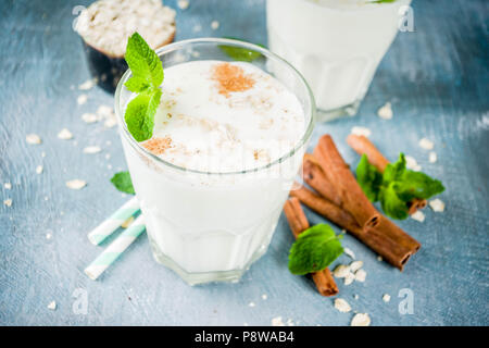 Avena Colombiana, Colombian Oatmeal Drink with cinnamon and mint Stock Photo