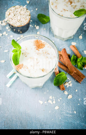 Avena Colombiana, Colombian Oatmeal Drink with cinnamon and mint Stock Photo