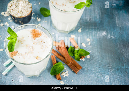 Avena Colombiana, Colombian Oatmeal Drink with cinnamon and mint Stock Photo