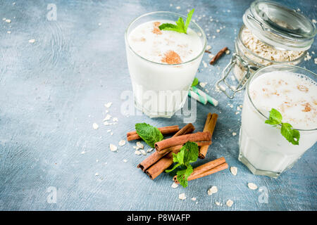 Avena Colombiana, Colombian Oatmeal Drink with cinnamon and mint Stock Photo