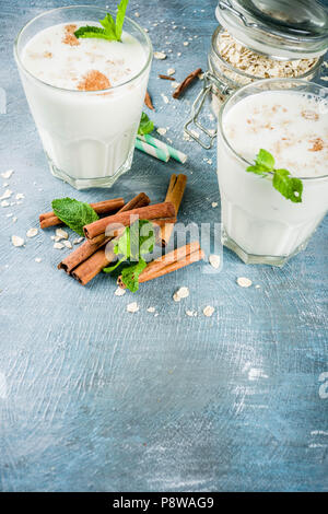 Avena Colombiana, Colombian Oatmeal Drink with cinnamon and mint Stock Photo