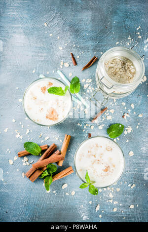 Avena Colombiana, Colombian Oatmeal Drink with cinnamon and mint Stock Photo