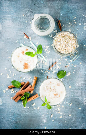 Avena Colombiana, Colombian Oatmeal Drink with cinnamon and mint Stock Photo