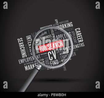 job search background text magnifying glass Stock Vector