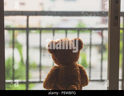 lonely teddy bear in the rain. Stock Photo