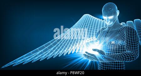 the angel of artificial intelligence keeping in hands future of humanity Stock Vector