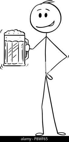 Cartoon of Man Holding Half-litre or Half-liter or Pint of Beer Stock Vector