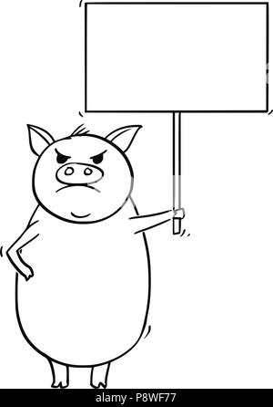 Cartoon of Angry Pig Holding Empty Sign Stock Vector