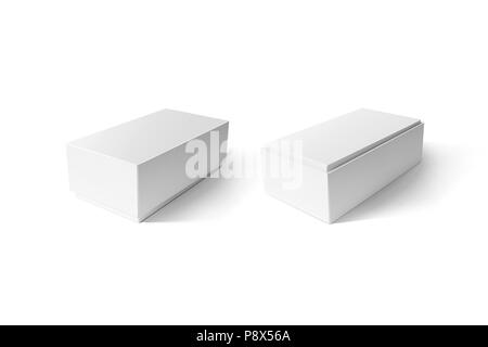 White cardboard phone box set mockup, side view, clipping path. Clear blank rectangular carton shoe crate mock up isolated. Plain closed package templ Stock Photo