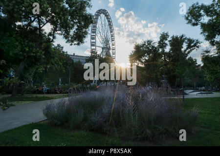at sunset in Erzsebet square in Budapest, Hungary Stock Photo