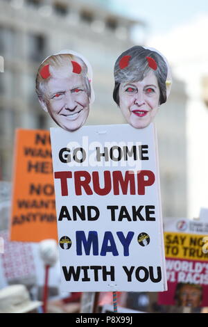 A placard as demonstrators begin a 'Stop Trump' march from Portland Place, London, as part of the protests against the visit of US President Donald Trump to the UK. Stock Photo