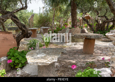 Koumos Stone House and restaurant at Kalyves Crete Stock Photo