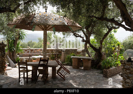 Koumos Stone House and restaurant at Kalyves Crete Stock Photo