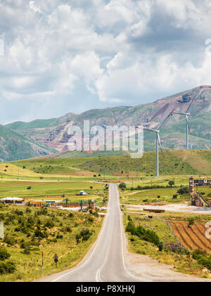 Traveling in Turkey, wind generators on background Stock Photo
