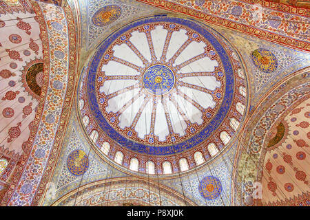 ISTANBUL, TURKEY - MARCH 30, 2013: Inside the islamic Blue mosque in Istanbul, Turkey Stock Photo