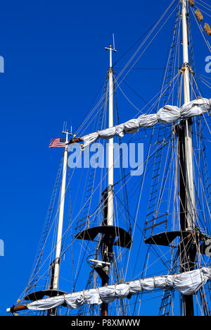 Masts on Tall Sailing Ship with United States Flag Stock Photo