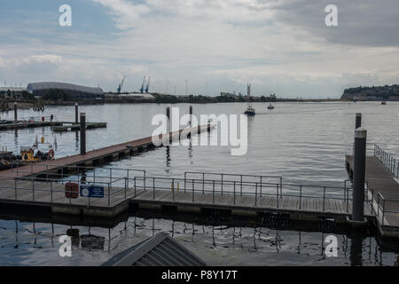 The sun shinning on a hot summers day at Mermaid Quay in Cardiff, Wales UK Stock Photo