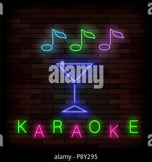 Glowing Light Karaoke. Musical Logo. Colorful Line Icon. Sign Board of Music Bar Stock Photo