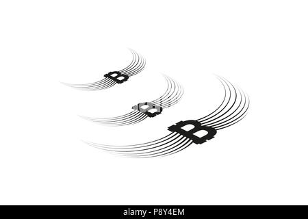 Bitcoin Cripto currency blockchain. Bitcoin flat logo on white background. Bitcoin with wings. isometric Stock Vector