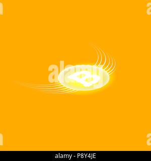 Bitcoin Cripto currency blockchain. Bitcoin flat logo on orange background. Bitcoin with wings. isometric Stock Vector