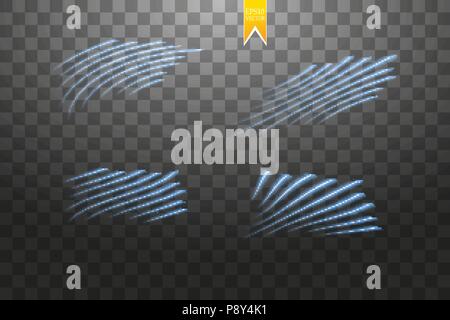 Speed glow blue lines isolated. Set of motion signs. Vector illustration. Stock Vector