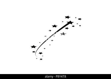 Abstract Falling Star - Black Shooting Star with Elegant Star Trail on White Background - Meteoroid, Comet, Asteroid, Stars Stock Vector