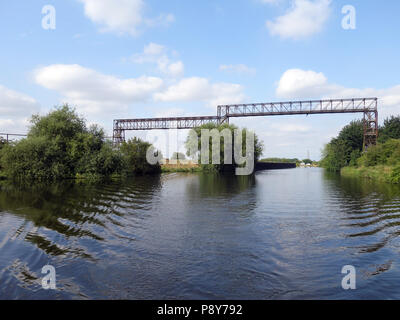 Very long pipe gantry over the River Don in Doncaster, South Yorkshire, England Stock Photo