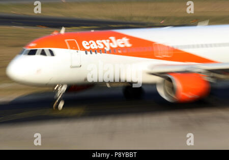 Berlin, Germany, Airbus A320 of the airline easyJet on the apron of the airport Berlin-Tegel Stock Photo