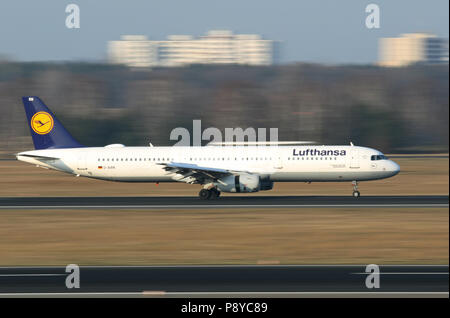 Berlin, Germany, Airbus A321 of the airline Lufthansa on the runway of the airport Berlin-Tegel Stock Photo
