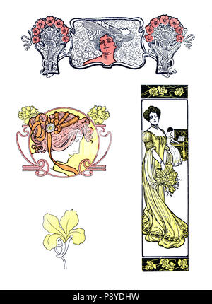Old ilustrations from the 1900s. Art Nouveau style. Stock Photo