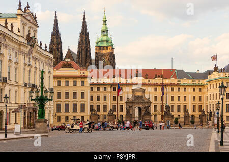 Prague, Czech Republic - June 07, 2018: Hradcany square, Prague Castle, one of the most popular touist place in Prague and residence of the Czech pres Stock Photo