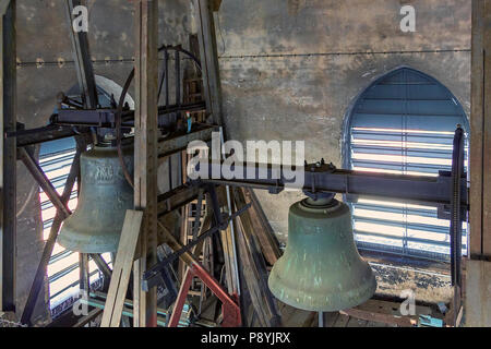 Two bells in an tower of old church. Stock Photo