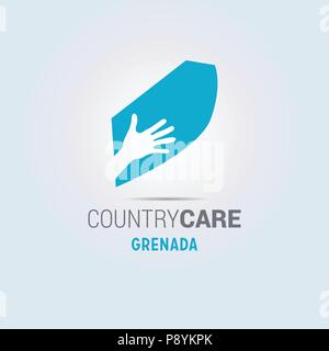 Illustration of an isolated hands offering sign with the map of Grenada. For web design and application interface, also useful for infographics. Vecto Stock Vector