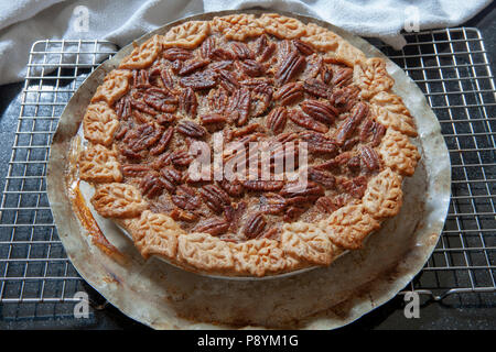 Pecan Pie on Cooling Rack Stock Photo