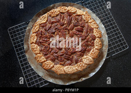 Pecan Pie on Cooling Rack Stock Photo