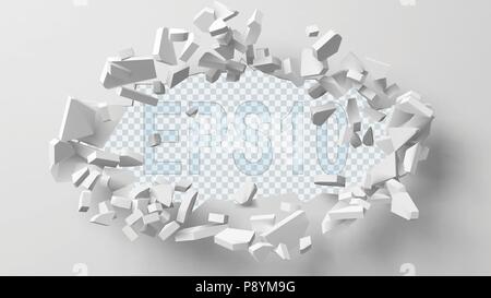 vector illustration of exploding wall with free area on center for any object or background Stock Vector