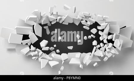 vector illustration of exploding wall with free area on center for any object or background Stock Vector