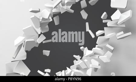 vector illustration of exploding wall with free area on center for any object or background Stock Vector