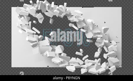 vector illustration of exploding wall with free area on center for any object or background Stock Vector
