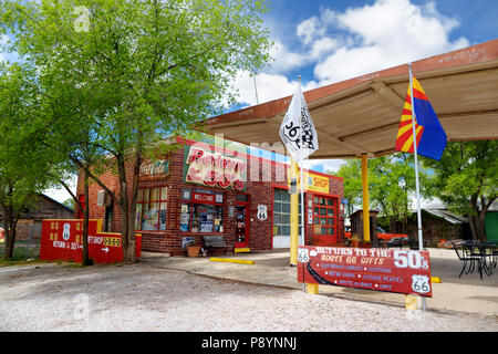 SELIGMAN, ARIZONA, USA - MAY 1, 2016 : Colorful Route 66 decorations in Seligman Historic District. Seligman was on the original U.S. Route 66 until I Stock Photo