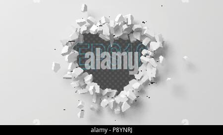 vector illustration of exploding wall with free area on center for any object or background Stock Vector