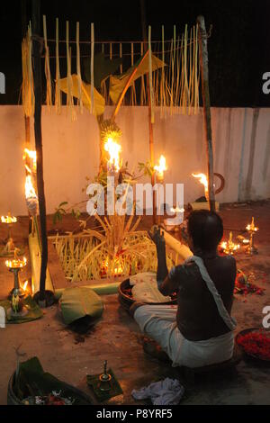 mudiyettu is the ritualistic art form of kerala,it is the mythological story of war between goddess bhadra kaali and demon darika,good over the evil Stock Photo