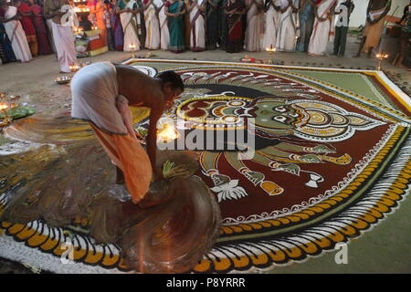 mudiyettu is the ritualistic art form of kerala,it is the mythological story of war between goddess bhadra kaali and demon darika,good over the evil Stock Photo