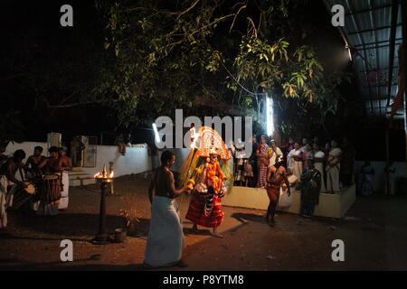 mudiyettu is the ritualistic art form of kerala,it is the mythological story of war between goddess bhadra kaali and demon darika,good over the evil Stock Photo