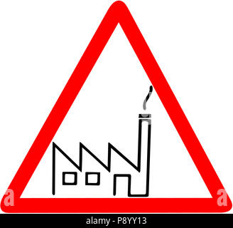 Factory plant icon warning triangle red road sign on white background. Stock Photo