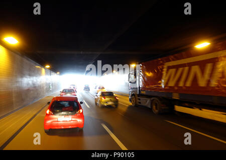 Berlin, Germany, cars and trucks in a tunnel on the A 100 northbound Stock Photo