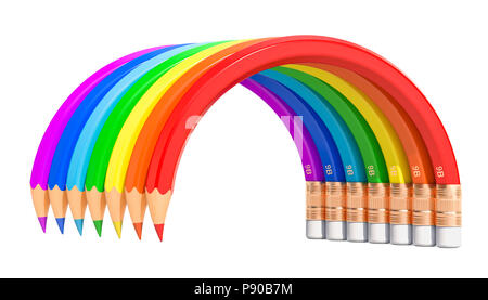 Rainbow from colored pencils, 3D rendering Stock Photo