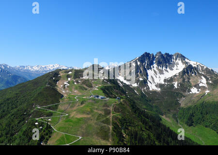 Austria: Paragliding around 'Spieljoch' mountain above Hochfügen in Tirol Stock Photo